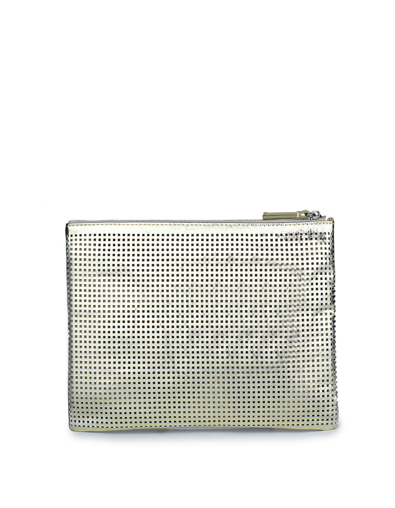 Cielle Medium Perforated Pouch Crinkle Mirror Light Gold