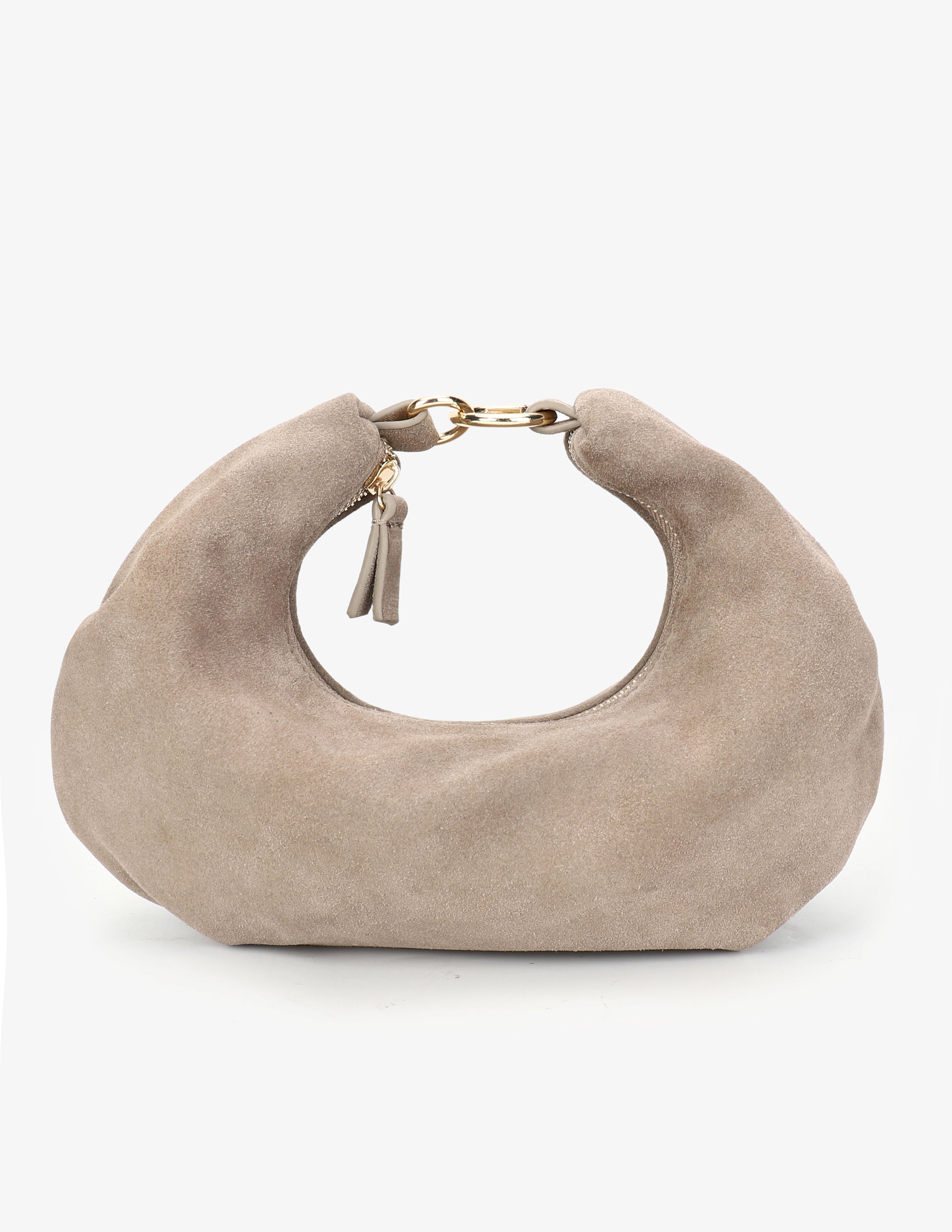 Evie Crescent Crossbody Suede Taupe | Monserat De Lucca